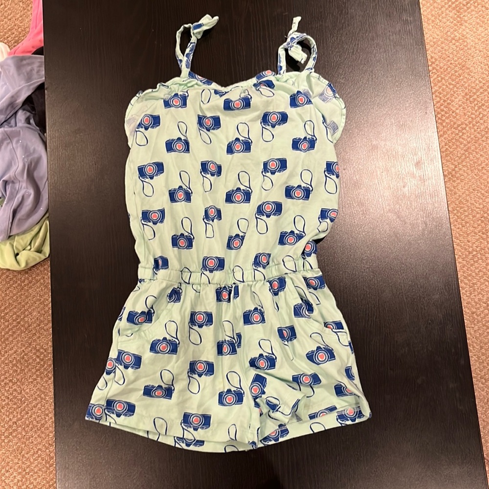 Teal camera print romper